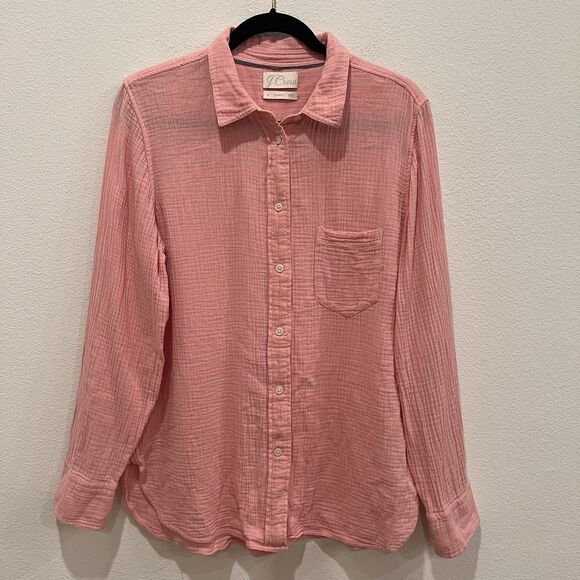 J.CREW Tops - J.crew womens gauze button-up shirt Sz 12 pink Casual Coastal Vacation Resort